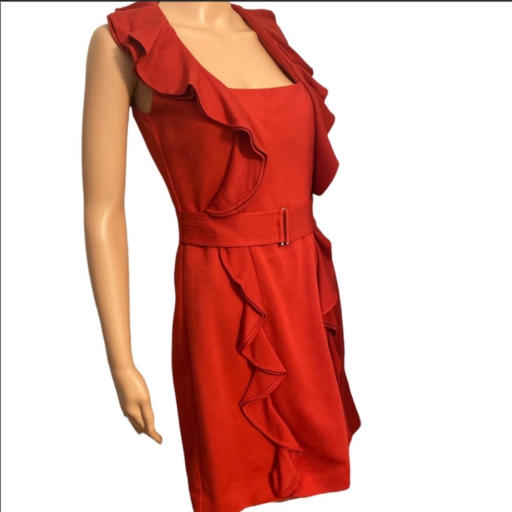 Laundry Shelli Segal ruffle red belted dress 2